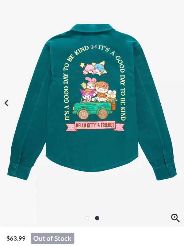 Hello Kitty & Friends Sanrio Teal Corduroy Embroidered Shirt Jacket S/M - Image 3