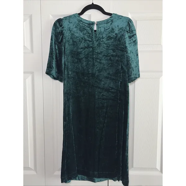 J. Jill Velvet Shift Dress Womens Size XS Green Holiday Party Short Sleeve Jewel - Image 3