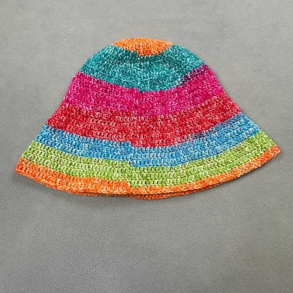 Handmade Crochet Bucket Hat Colorful Striped Knit Hippie Boho Women Vibrant Y2K - Image 3