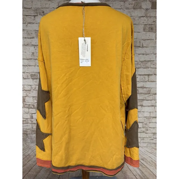 BlueVelvet Oversized‎ Star Patched Top in Mustard Large Top Shirt Tunic - Image 3