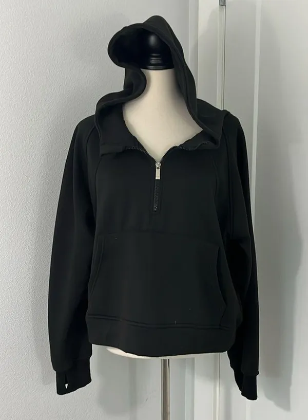 Amazon Laslulu XL Black Oversized Quarter-Zip Hoodie Sweatshirt with Pocket - Image 4