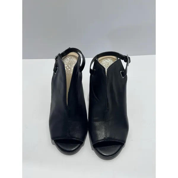 Vince Camuto Neveah Black Leather Peep-Toe Slingback Heel Sandal Silver Size 7 - Image 2