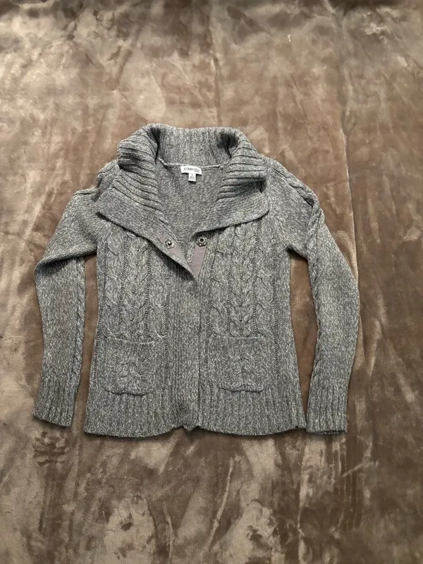 St. John's Bay Cardigan Women’s Size S Gray Cable Knit Sweater - Image 4