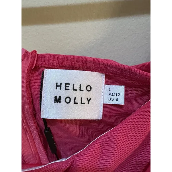 Hello Molly‎ FIT IN EVERYWHERE MINI DRESS PINK Size 8 Sheer Mesh Ruched Barbie - Image 5