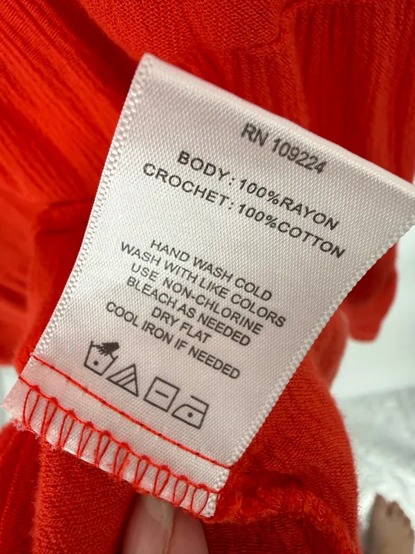 Indigo Soul Women's Large Red/Orange Sleeveless Crochet Trim Tiered Top Boho - Image 5