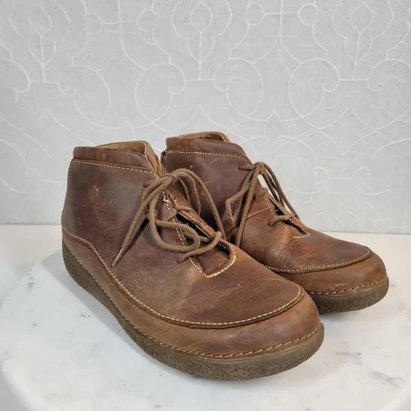 VTG Duluth Trading Co Womens Andina Ankle Boots 7.5 Brown Leather Chukka Shoes - Image 8