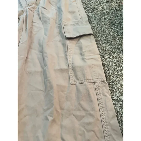 GU Women Beige Cotton Pleated Cargo Pants High Rise Relaxed Fit 827-459041 L - Image 4