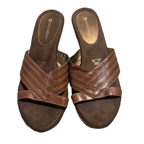 Naturalizer Women's Brown Wedge Heel‎ Slip On Dressy Sandal Vacation Casual Sz 8 - Image 3