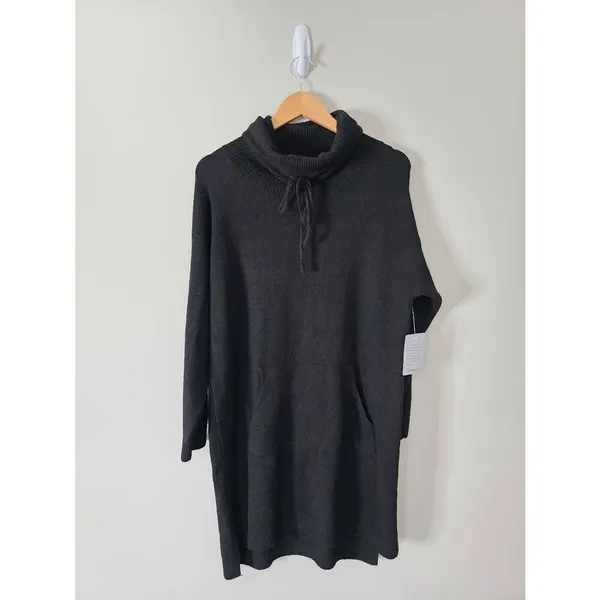 STITCHDROP Heather‎ Black Turtleneck Sweater Dress Kangaroo Pocket Size L NEW - Image 2