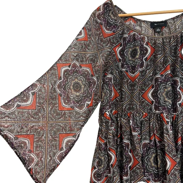 AB Studio Floral‎ Paisley Sheer Blouse Women's Large Boho Flared Hippie Babydoll - Image 12