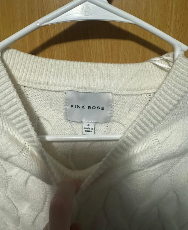 Pink Rose White Cropped Sweater - Image 3
