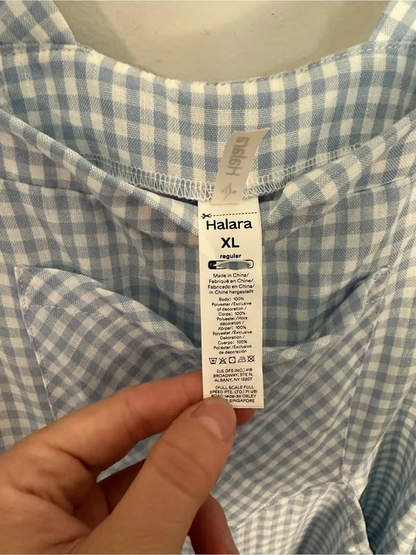 NWOT Halara Plaid Casual Linen-Feel Overalls with Pockets gingham blue white xl - Image 3