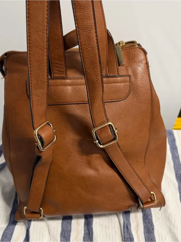 Dune London Tan Leather Backpack with Front Pocket - Image 7