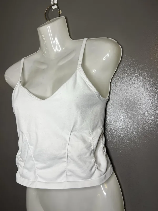FP Movement Camisole Tank Top Womens Small White Stretch Ruched Crop Jersey - Image 3