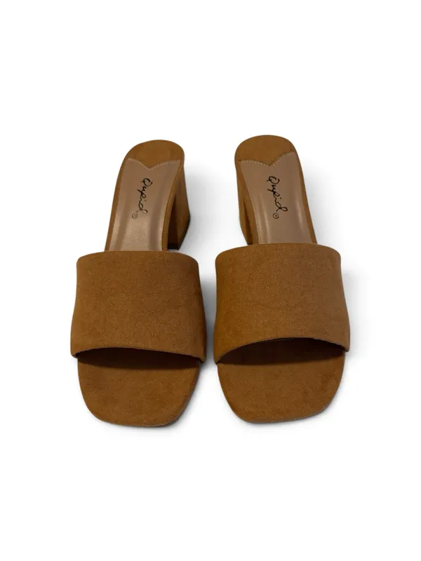 Qupid Tan Camel Faux Suede Block Heel Mule Slides Size US6.5/UK4.5/EUR37.5 - Image 4
