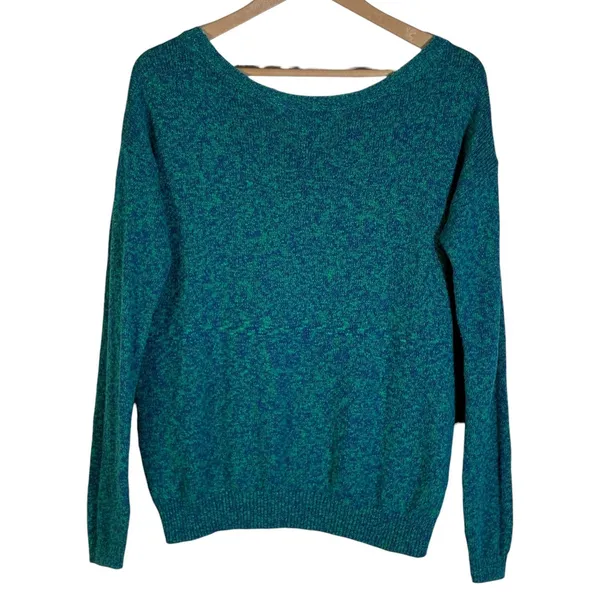 Abercrombie & Fitch Marled Knit Scoop Neck Sweater Teal Green Preppy Logo Size M - Image 5