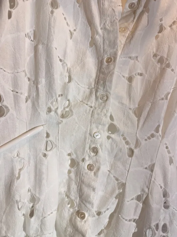 Anthropologie Exquise Adalene White Lace Maternity Button Down Blouse Top Size S - Image 7