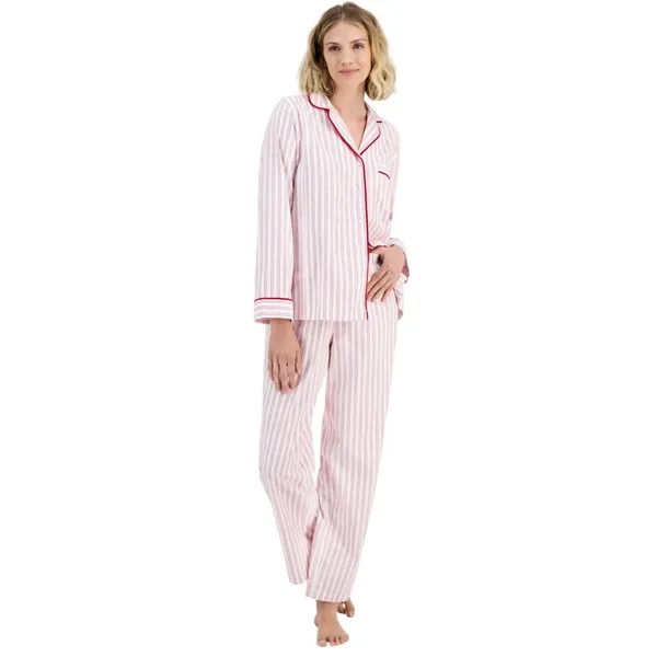NEW Charter Club Cotton Flannel Pajama Shirt Top 100189806MS Pinstripe Red S - Image 4