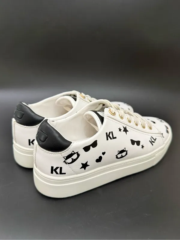 KARL LAGERFELD Cate Choupette Print Black White Women’s Sneakers Size 7M US 37.5 - Image 3