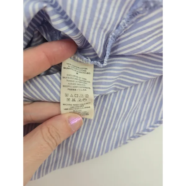 Free People Button Down Womens Medium Tie Back Blue White Striped EUC - Image 4