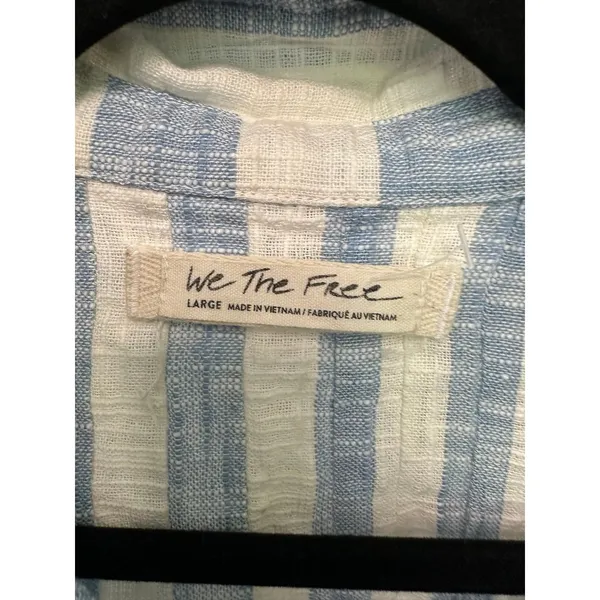 Free People We The Free Away At Sea Frayed Hem Button Down Striped Top L - Image 4
