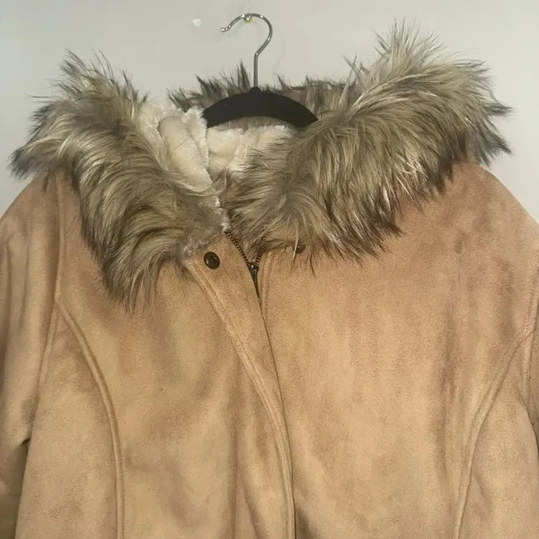 Vintage KC Collections Women’s XL‎ Beige Faux Fur Hooded Jacket Coat - Image 3