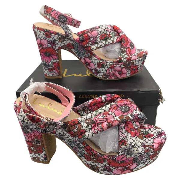 Lulu's Nokunu pink floral ankle strap platform sandals women’s Size 9 - Image 14
