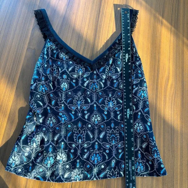 Y2K Vintage Etcetera Cami 4 Silk Paisley Lace Trim Top Whimsygoth Boho Fairy - Image 6