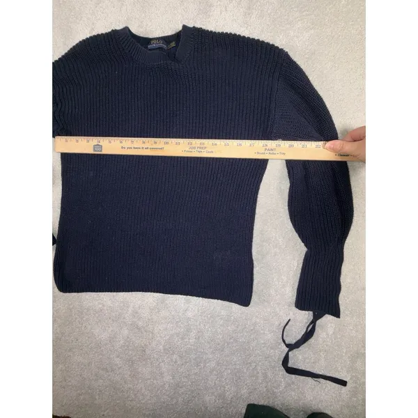 womens polo ralph lauren sweater tie sleeves navy chucky‎ knit pima cotton - Image 6