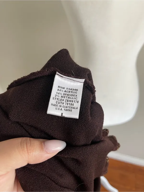 Brown Ribbed Camisole with Metallic Trim Size L - Image 7