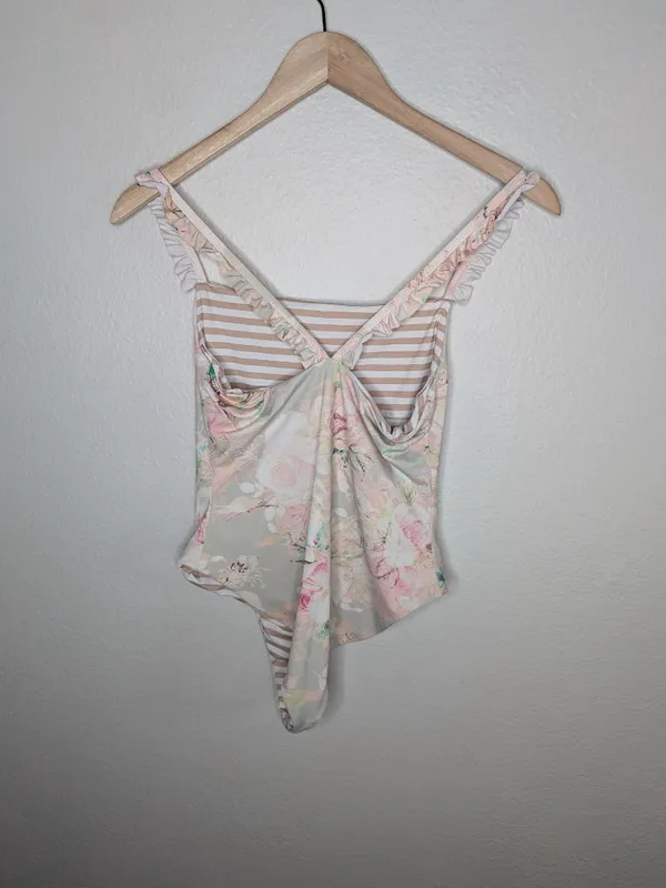 Dippin' Daisy's Romantic Floral Print One-Piece Swimsuit Ruffled Straps Medium - Image 4