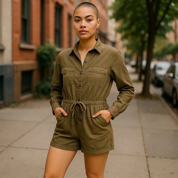 Aerie Olive Green Utility Drawstring Romper Small - Image 3