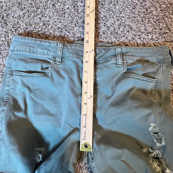 American Eagle Super Stretch Jeggings Olive Green Distressed Ripped Size 14‎ Reg - Image 6