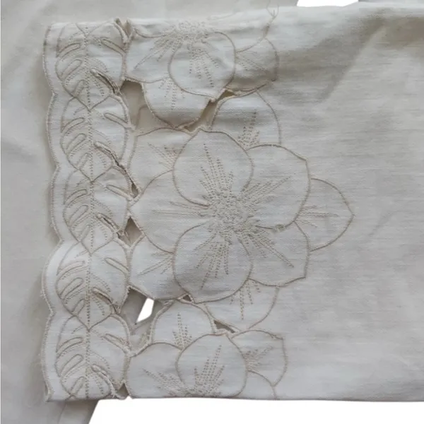 pilcro and the letterspress Cream Wide-Leg Pants with Floral Hem - Image 3