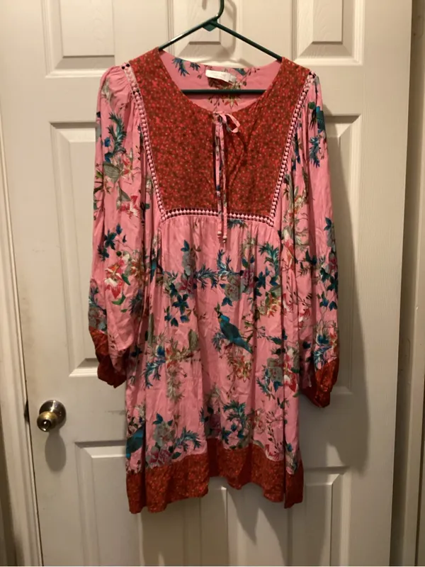 Johnny Was Pink Floral Boho Blouse with Red Accents - Image 2