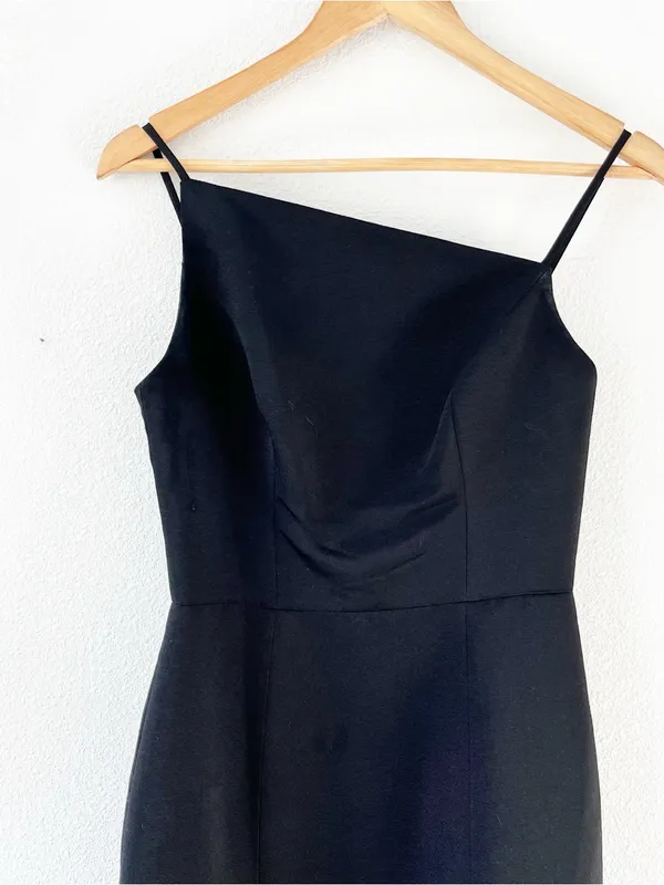 Amsale Lux Classic Black Asymmetrical Trumpet Maxi Gown Dress - Image 4