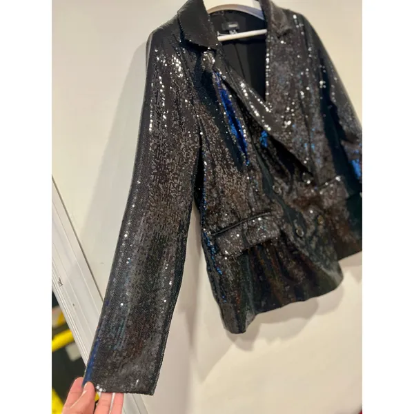 Forever 21 Black Sequin Blazer Disco Glam Oversized 14/16 - Image 3