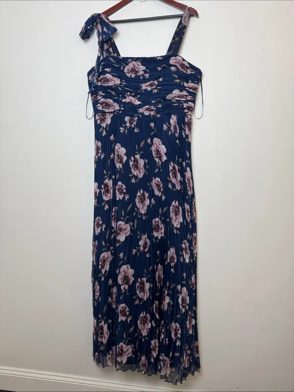 Lulus Navy Blue Floral Tie-Shoulder Maxi Dress - Image 2