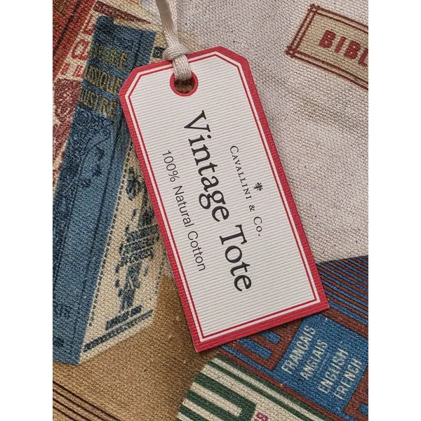 Cavallini & Co Library Books On Shelf Vintage Style Canvas Tote Bag 16" NWT - Image 3