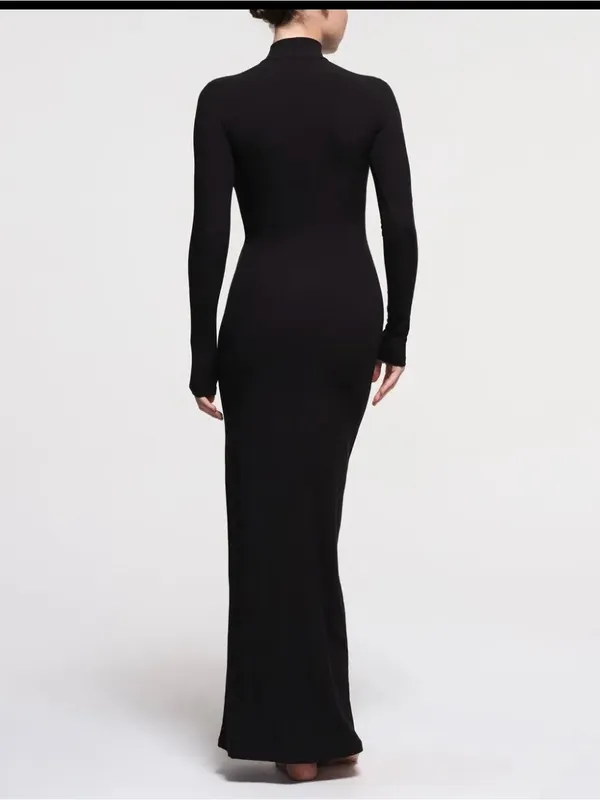 Spanx SKIMS NWT Soft Lounge Turtleneck Maxi Dress Onyx Black Size Large L Rib Bodycon - Image 6