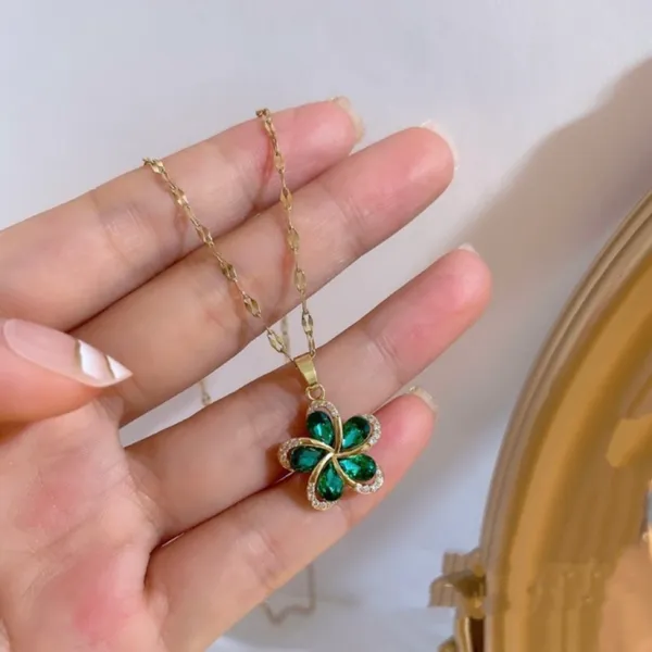 18K Gold Plated Crystal Flower Pendant Necklace for Women,Flower Necklace - Image 4