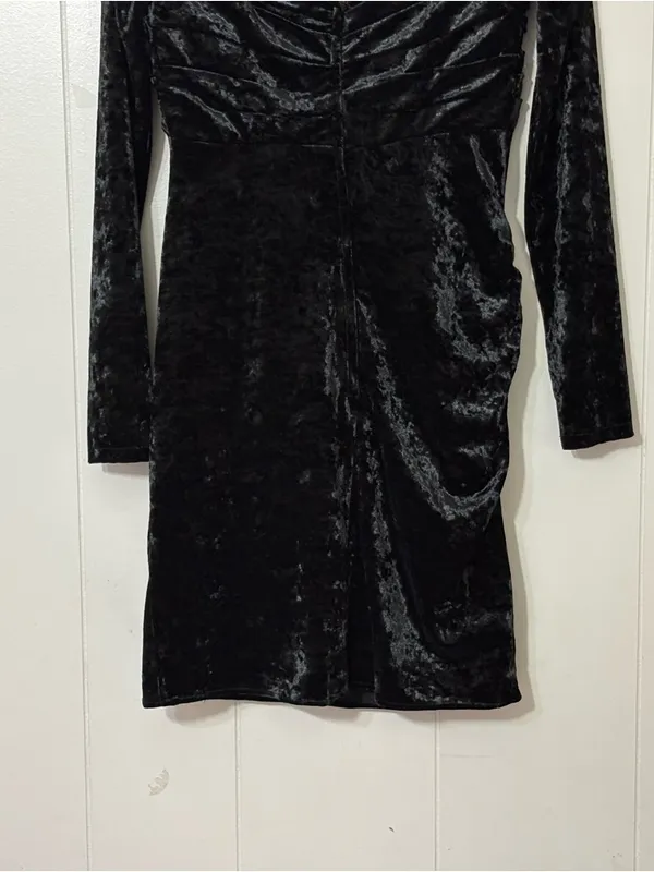 Sherri Hill Black Crushed Velvet Off Shoulder Mini Dress 6 Long Sleeve Cocktail - Image 13