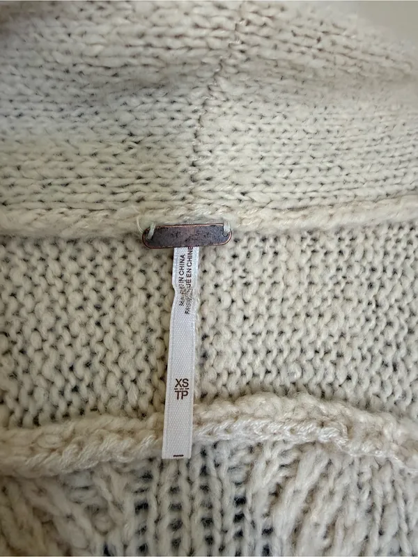Free People Boho Cream Cable Knit Shawl Cardigan Fringe Wool Blend XS - Image 5