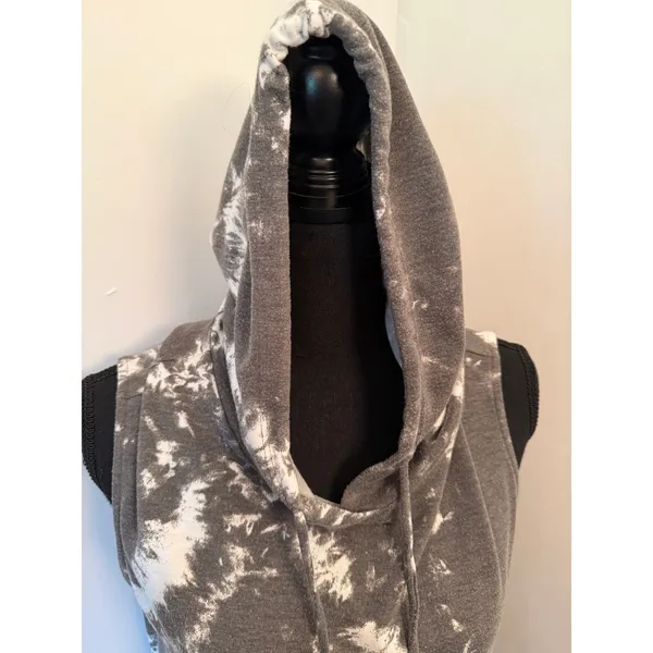DREW Sofia Faded Black Tie Dye Hoodie Dress Mini Tunic Tank Acid Wash Sleeveless - Image 2