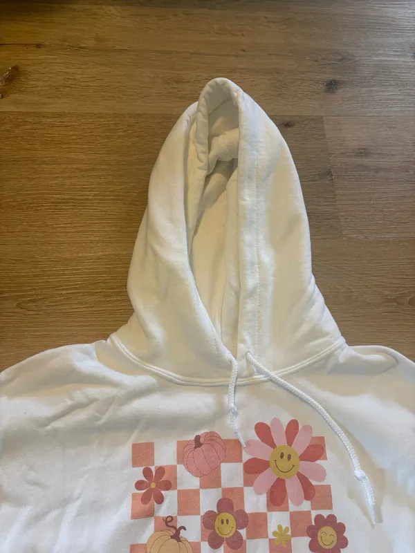 Gildan Fall Floral Checkered White Graphic Hoodie - Image 4