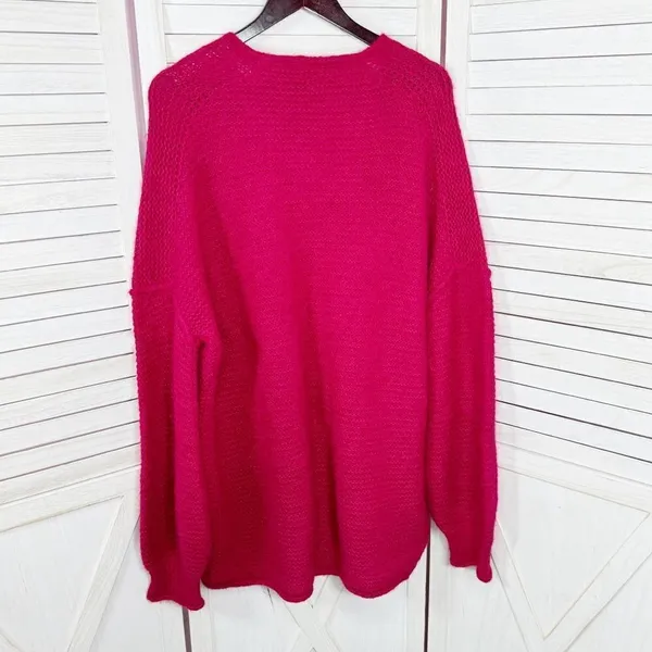 Free People All Mine Sweater Slouchy Alpaca Blend Raspberry Pink Large Oversized - Image 9