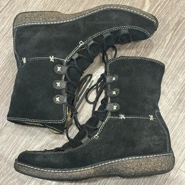 Timberland Black Reykir Ghillie Suede Lace-Up Sherpa‎ Moccasin Boots Boho Cozy 8 - Image 6