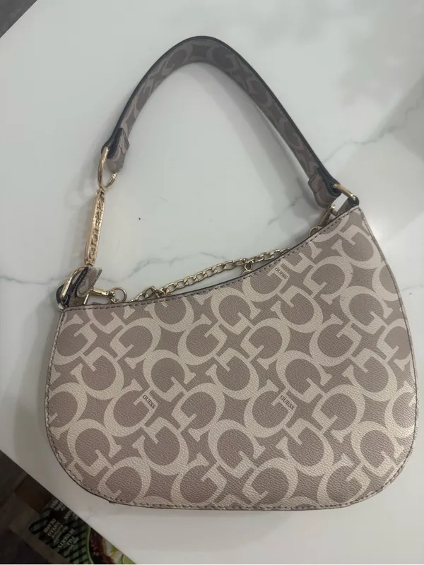 GUESS Y2K Monogram Shoulder Bag with gold chain and charms - Image 2