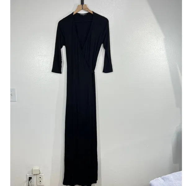 Lulus Garden District Size Large Black 3/4 Sleeve Wrap Maxi Dress Elegant - Image 2