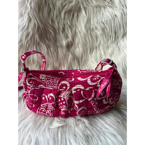 Vera Bradley Quilted Crossbody Bag in Dark Pink and White Floral Print - Image 6